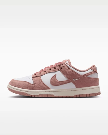 Женские кроссовки Nike Dunk Low Suede, белые с серебристо‑розовыми акцентами