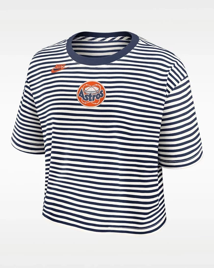 Женская укороченная футболка Nike Cooperstown Logo Striped, темно-синяя