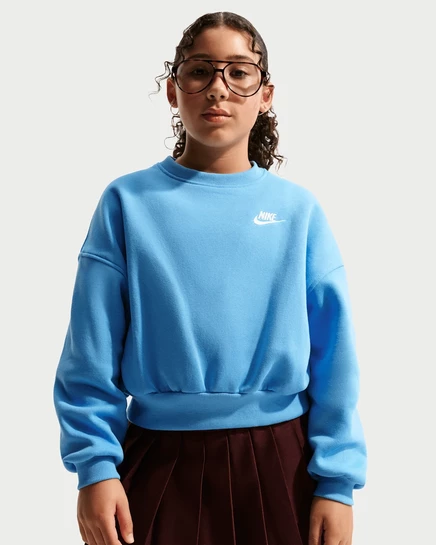 Толстовка для девочек Nike Club Fleece boxy, голубая/белая