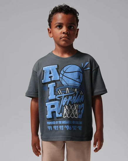 Jordan Little Kids' Retro Hoop Distressed Graphic T-Shirt blue fox
