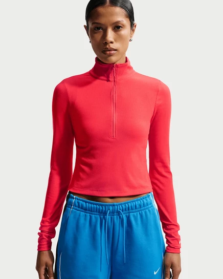 Женский топ Nike Chill Knit 1/4 молния, светло-алый/белый
