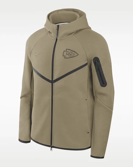 Мужская куртка Nike Tech Fleece Windrunner Chiefs с капюшоном, оливково-черная