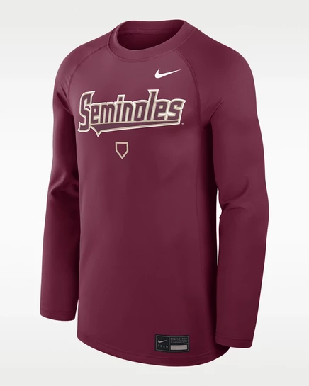 Мужская футболка Nike Dri-FIT Florida State Dugout Game Time с длинным рукавом, гранатовая