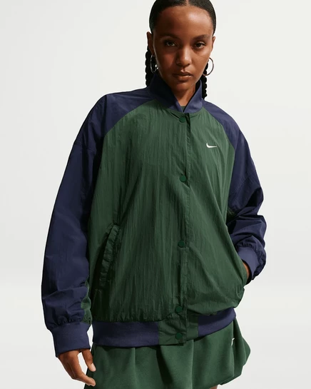 Женская куртка Nike Sportswear Varsity оверсайз, зеленая/темно-синяя