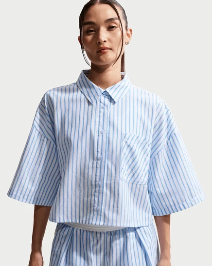 Женская рубашка nike chill poplin свободного кроя полосатая голубой/синий/белый