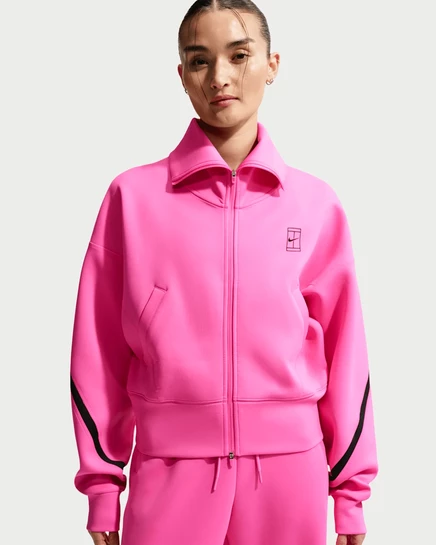 Женская теннисная куртка Nike Advantage Dri-FIT на молнии, фуксия/черная