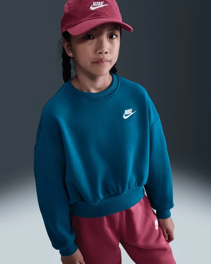 Детский свитшот Nike Sportswear Club Fleece boxy, зеленый/белый