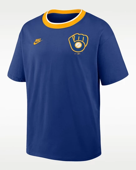 Мужская футболка Nike Milwaukee Brewers Cooperstown Ringer, сине-золотая