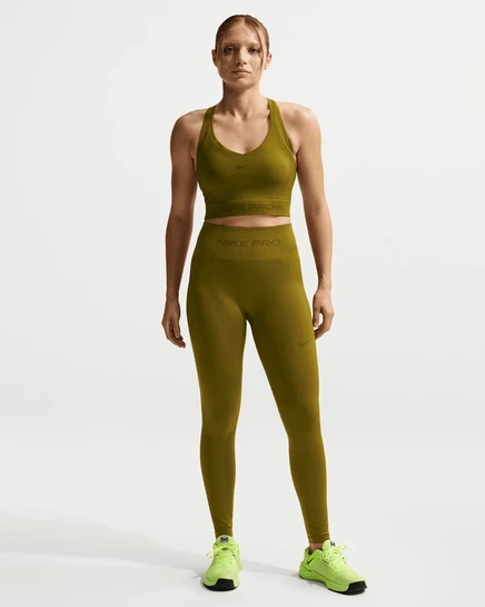 Женские леггинсы Nike Pro Seamless 7/8 с высокой талией, оливковые