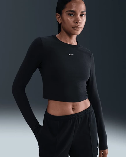 Женский облегающий укороченный топ Nike Sportswear Chill Knit, черный/слоновая кость
