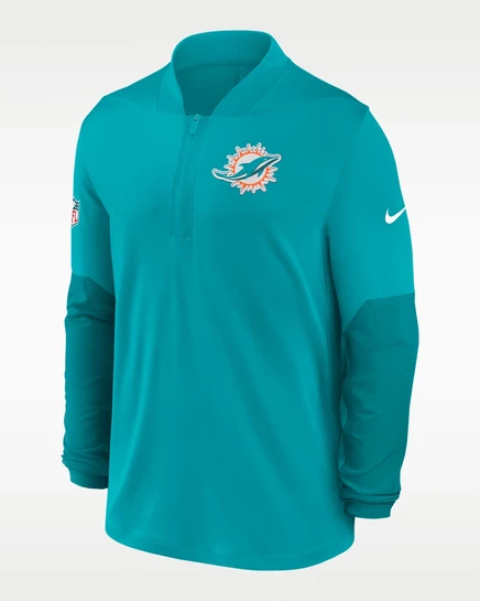 Мужской топ Nike Miami Dolphins Feel The Pressure Dri-FIT с полу-молнией, аква