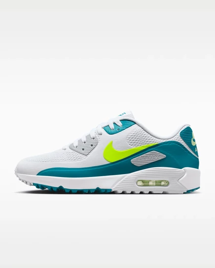 Унисекс гольф‑кроссовки nike air max 90 g, белые/ярко‑зеленые/желтые