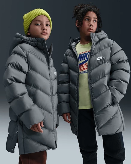 Детский пуховик Nike Therma-FIT, дымчато-серый/белый