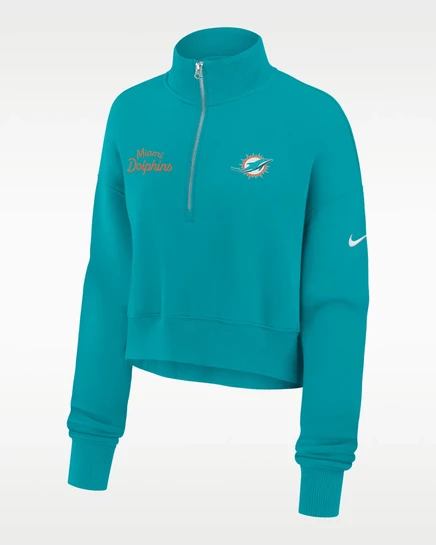 Женский кроп-свитшот Nike Miami Dolphins Phoenix 1/4-zip, бирюзовый