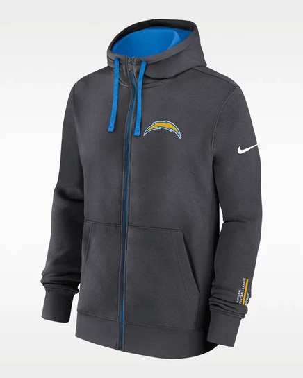 Мужская худи Nike Los Angeles Chargers Playbook Page Club на молнии, антрацитовая
