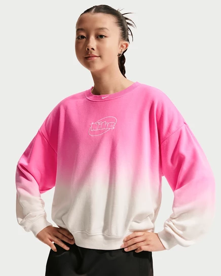Детский свитшот Nike Studio Fleece, оверсайз, розовый/белый