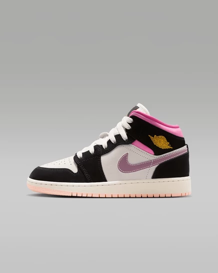 Детские кроссовки Jordan AJ1 Mid, чёрные/розовые/золотые