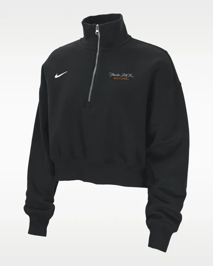 Женская укороченная толстовка Nike Phoenix Fleece Florida A&M с 1/4-молнией, черная