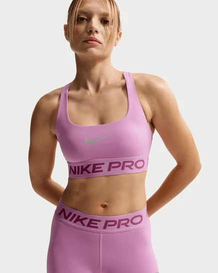 Женский топ Nike Pro, легкая поддержка, светло-магентовый/фуксия/серебристый