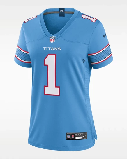 Женская игровая джерси Nike Cameron Ward Tennessee Titans, светло-голубая