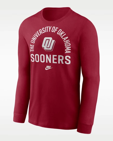 Мужская футболка с длинным рукавом Nike Oklahoma Legacy, бордовая