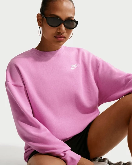 Женский свитшот Nike Sportswear Club Fleece свободный, светло-магентовый/меланж/белый