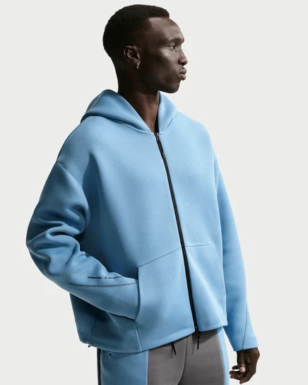 Мужское худи Nike Tech на молнии из флиса, рабочий синий/черный