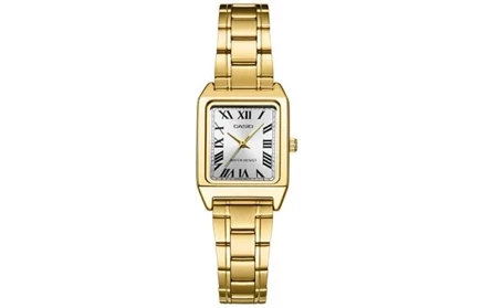 Женские часы Casio LTP-V007G-9B, белые, золотой ремешок
