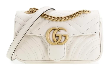 Женская кожаная сумка Gucci GG Marmont Mini, белая