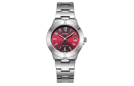 Часы Casio LTP-1241D-4A2, серебро, красный циферблат