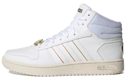 Кроссовки Adidas Hoops 2.0 Mid, бело-золотые