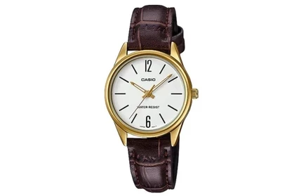 Женские часы Casio Standard, белые, коричневый ремешок