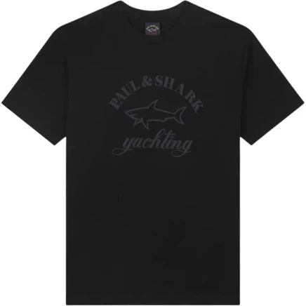 Мужская хлопковая футболка Paul & Shark с логотипом, черная
