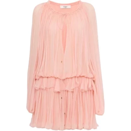 Женское платье Chloé с оборками, розово-коричневое