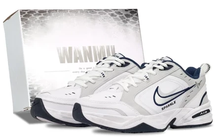 Nike Air Monarch 4 Gray Track Slip Resistant Abrasion Resistant Low top Chunky Sneakers Men's White Gray white gray (silver box included)