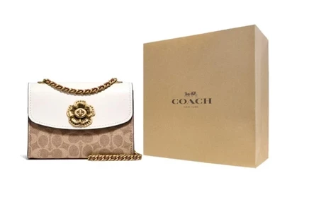 Женская сумка Coach Parker через плечо, бело-коричневая