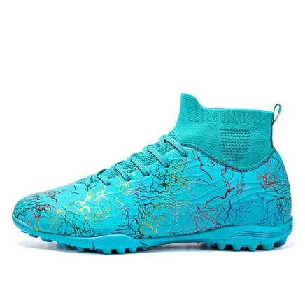 HBRK PU Polyurethane Slip Resistant Abrasion Resistant High top Soccer Shoes Kids' turf-aqua