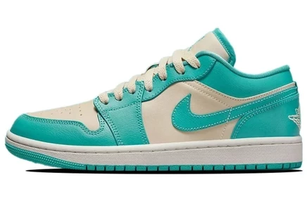 Женские кроссовки Jordan 1 Low, бирюзово-бежевые