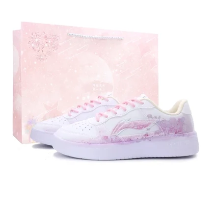 Li Ning Floating Boat Milk Foam Cherry Blossom, Hand Drawn Spray Painting, Fashion Trend, Comfortable Versatile Leather розовый белый