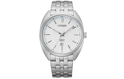 Мужские часы Citizen, стальной браслет, белый циферблат