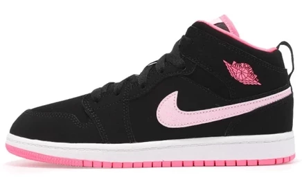 Кроссовки для девочек Jordan 1 Mid PS, чёрно-розовые