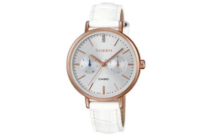 Женские часы Casio Sheen, кожаный ремешок, серые