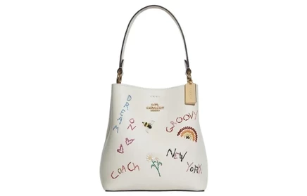 Женская сумка Coach Town из кожи с вышивкой, белая