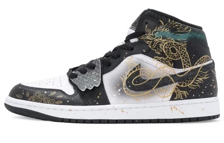 Мужские кроссовки Jordan 1, бело-черно-золотые
