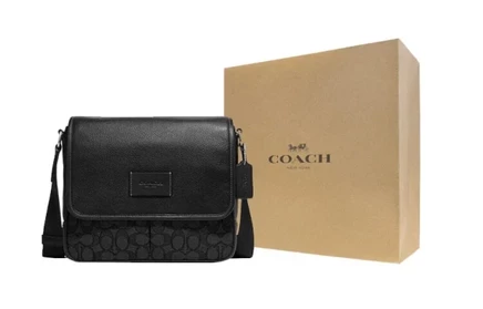 Мужская сумка-мессенджер Coach из кожи и текстиля, черная