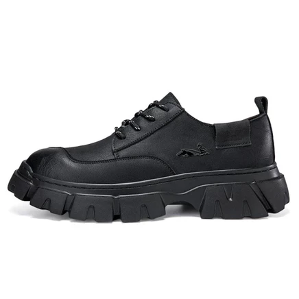YINGLUNQISHI Top Grain Cow Leather Casual Leather Shoes Men's black fleece-lined style