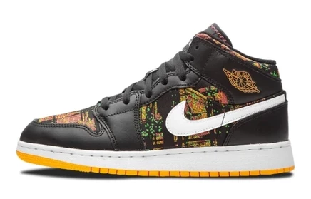 Кроссовки для девочек Jordan 1 Mid GS, черно-оранжевые