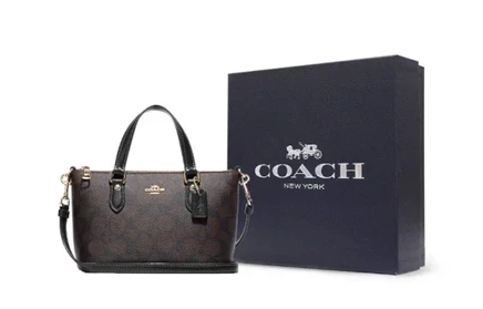 Женская сумка Coach Gallery Mini, холст и кожа, бежевая