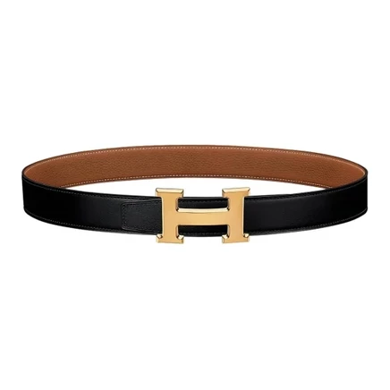 Мужской ремень Hermes Togo, кожа, 3,2 см, черно-золотой