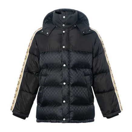 Мужской пуховик Gucci Gg Jacquard Tape Sleeve, черный
